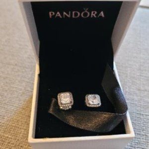 Square Sparkle Halo Stud Earrings